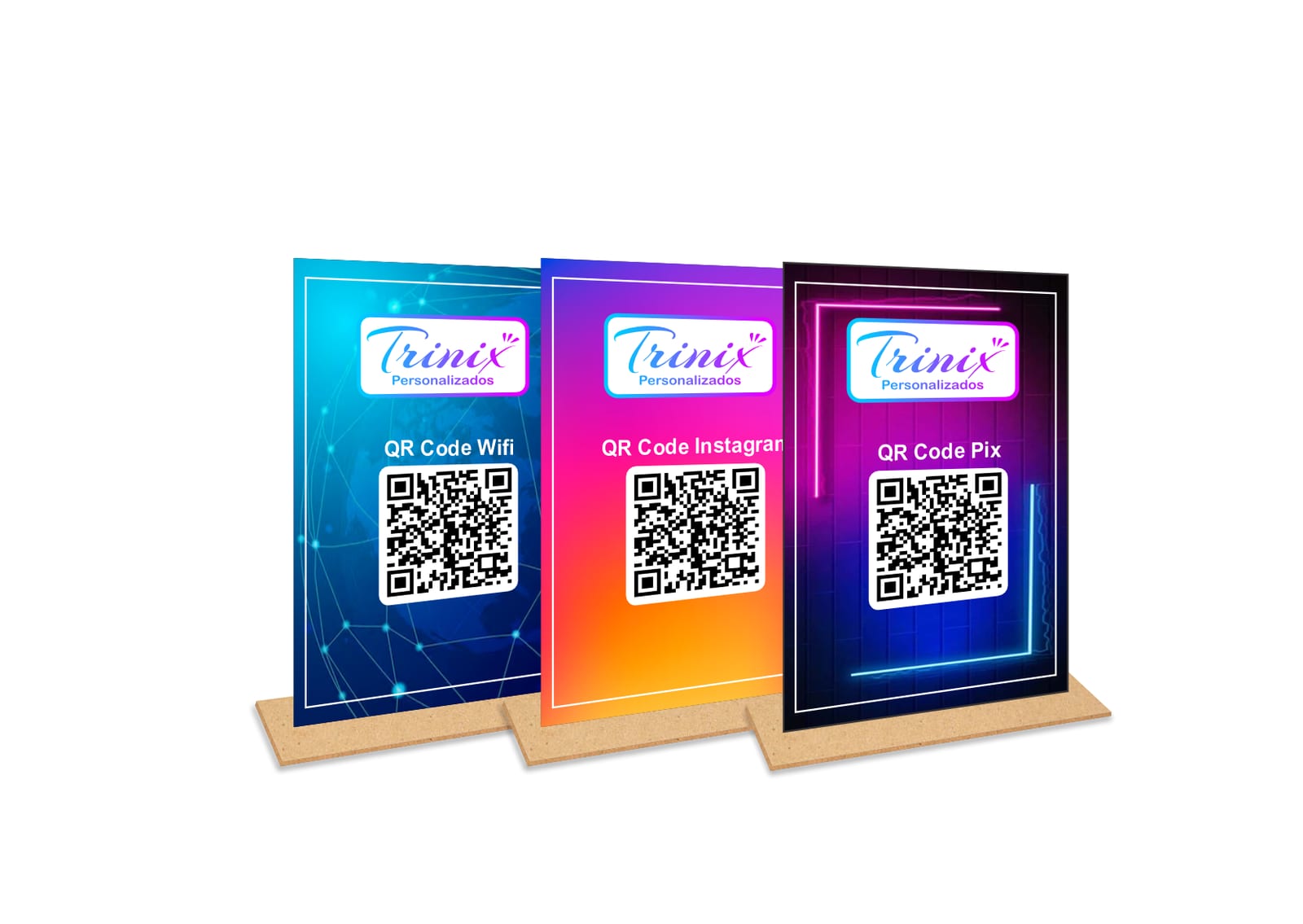 Plaquinhas qr code pix/wifi/instagram